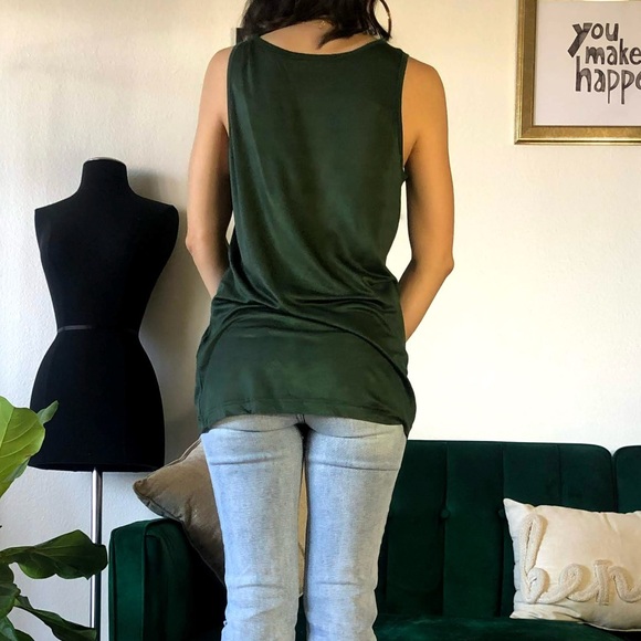 Olive Green Sleeveless Shirt Scoop Neckline Size L - Picture 3 of 6